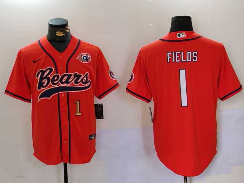Men%27s Chicago Bears #1 Justin Fields Orange Throwback With Patch Cool Base Stitched Baseball Jerseys